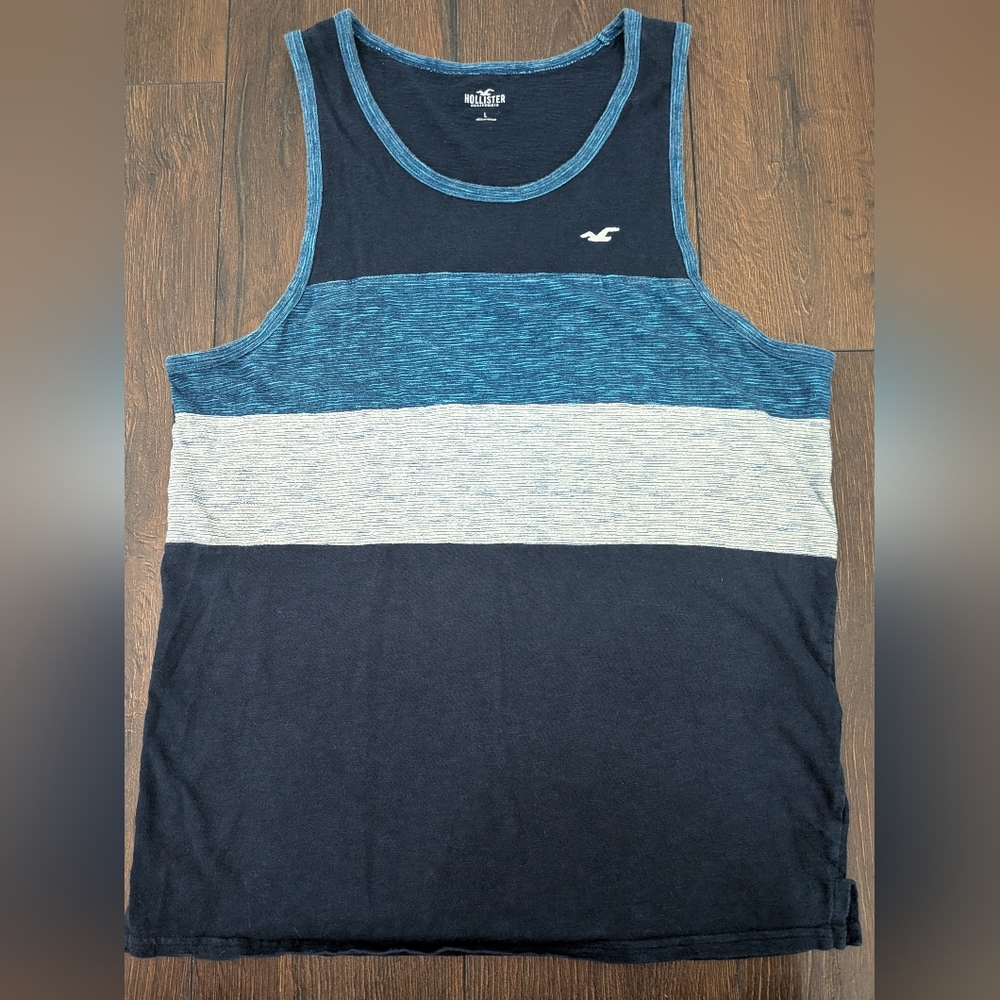 Hollister Men’s Colorblock Tank Top Navy Blue Heathered Stripes Size Large